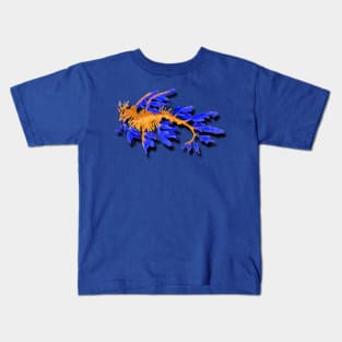 Illustrated Gold & Blue Leafy Seadragon Kids T-Shirt